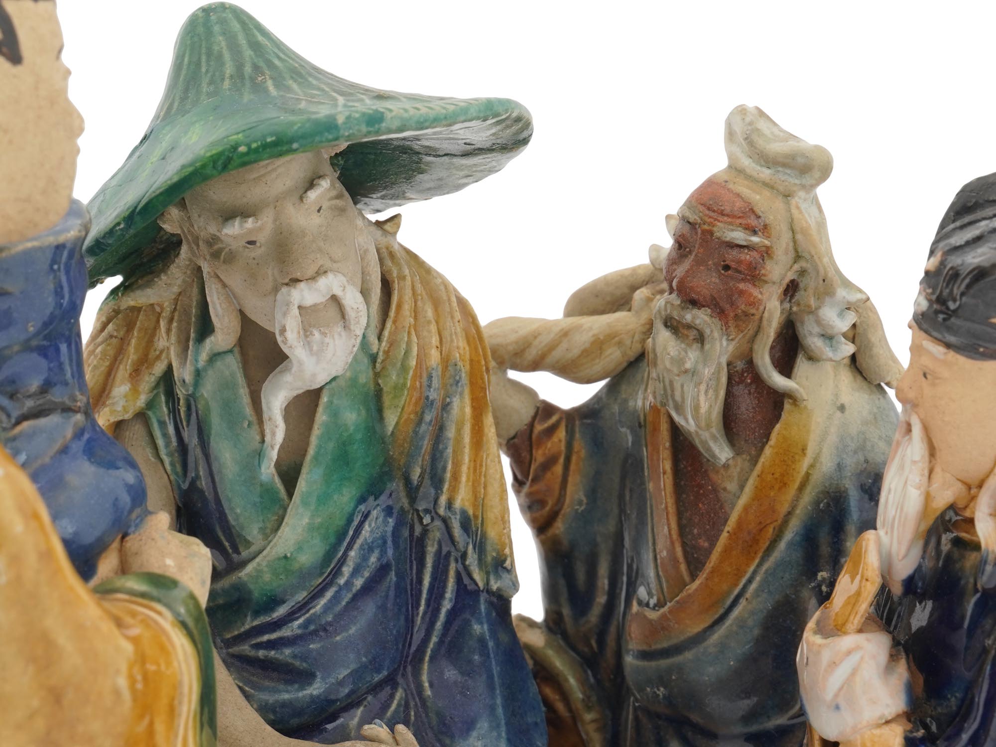 GROUP OF FOUR CHINESE POTTERY MUD MEN FIGURINES PIC-5